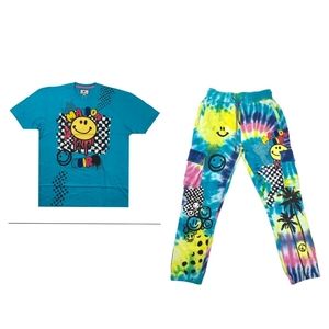 Men’s blue “Trippy Checkered” set. Sizes medium, and XL.